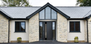 Grey door with glass