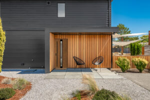 Modern front door with wood effect