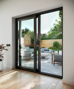 Grey sliding doors with Feinstruktur